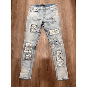 Serenede Jeans Mens 36 Distressed Paisley Patch Work